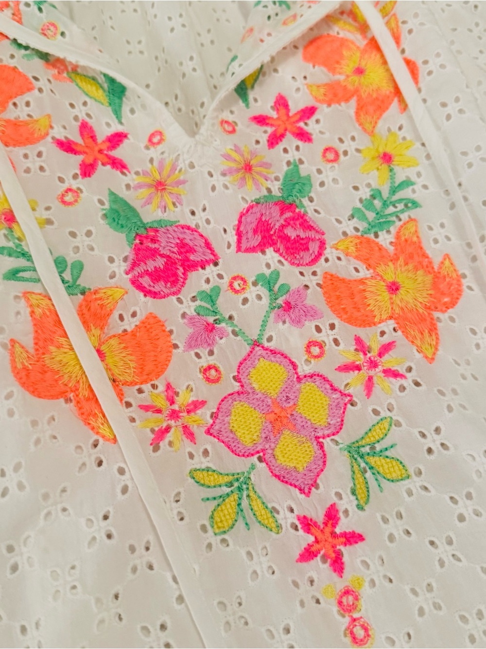 Lilly Pulitzer Morgain Resort White Eyelet Top with Neon Floral Embroidery - Picture 3 of 7